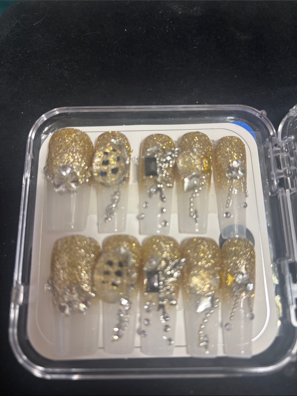 Gold Glitter Rhinestone Press-On Nails